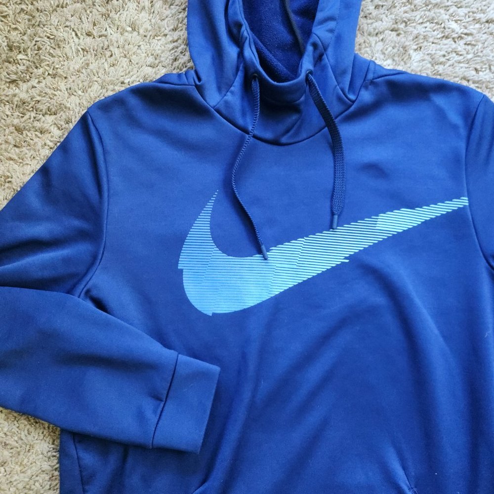 Nike Dri-Fit Fleece Hoodie Sweatshirt Blue Big Logo Swoosh Men's M Medium 2019